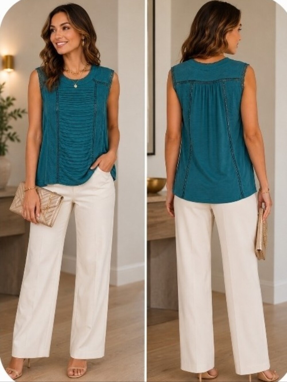 Sundance Teal Crochet-Trim Sleeveless Top Womens Size Large - Picture 7 of 7